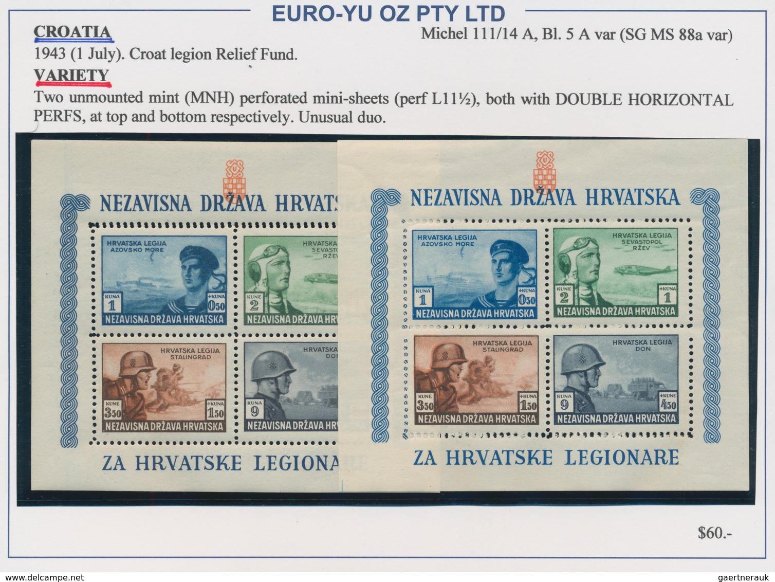 Kroatien: 1943, Croatian Legion, Specialised Assortment Of 22 Souvenir Sheets Showing Flaws (resp. T - Kroatien