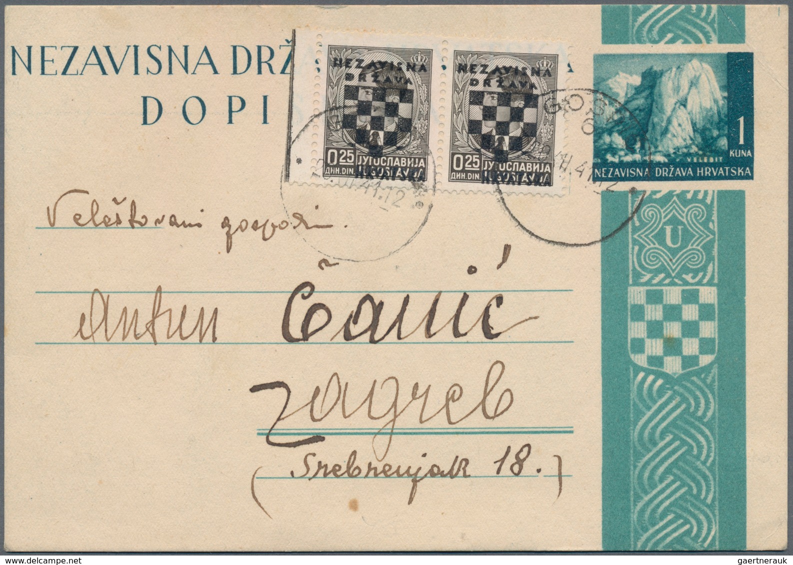 Kroatien - Ganzsachen: 1941/1944, Assortment Of 20 Commercially Used Stationery Cards With Full Mess - Croatia