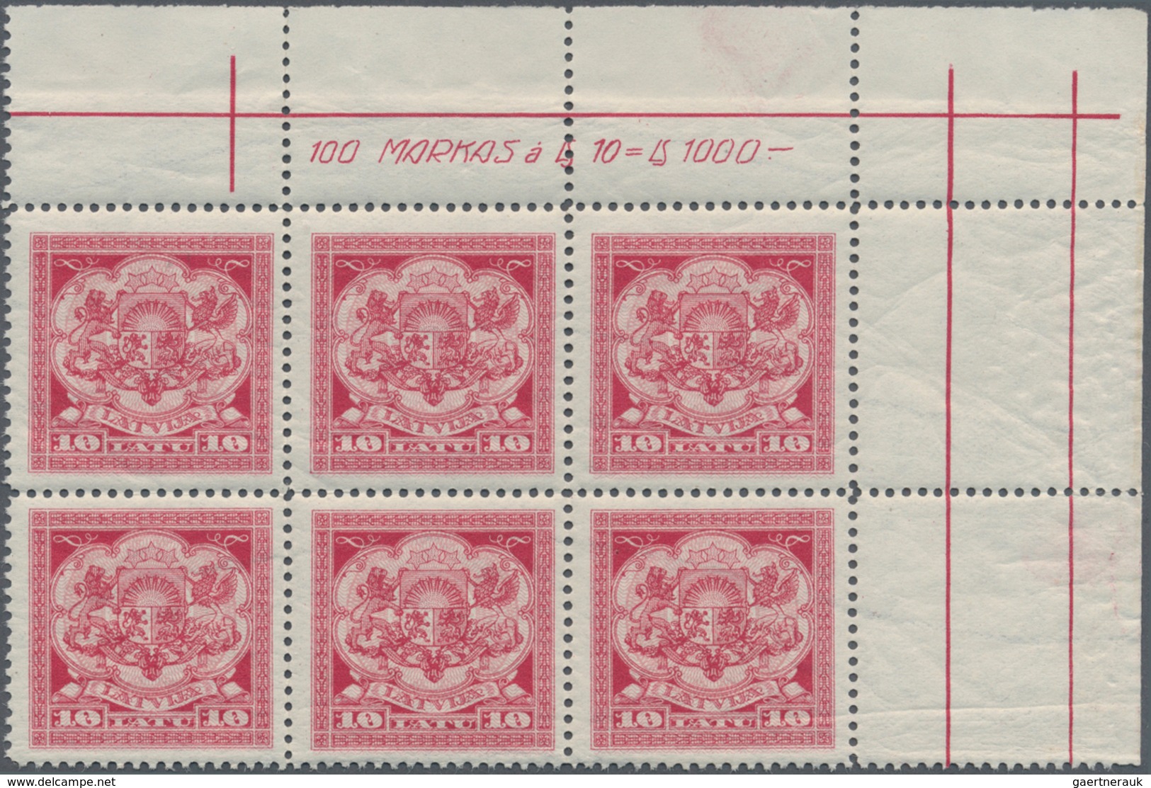 Lettland: 1925, Coat Of Arms Definitive 10l. Rose In A Lot With About 600 Stamps Incl. Many Larger B - Lettland