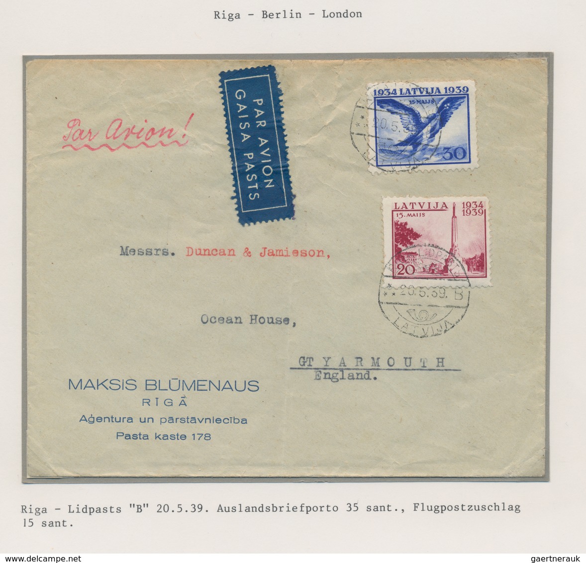 Lettland: 1937/1940, Lot Of 20 Airmail Covers/cards Mainly To Europe Resp. One To Rhodesia, In Addit - Letonia