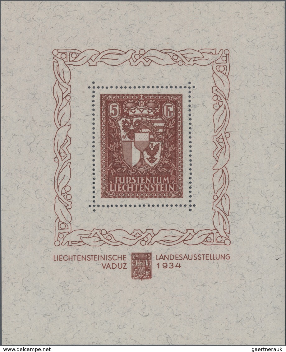 Liechtenstein: 1934/1952, Vaduz-Block Und 5 Fr. Freimarke "Schloß Von Vaduz", Zwei Postfrische Ausga - Sammlungen