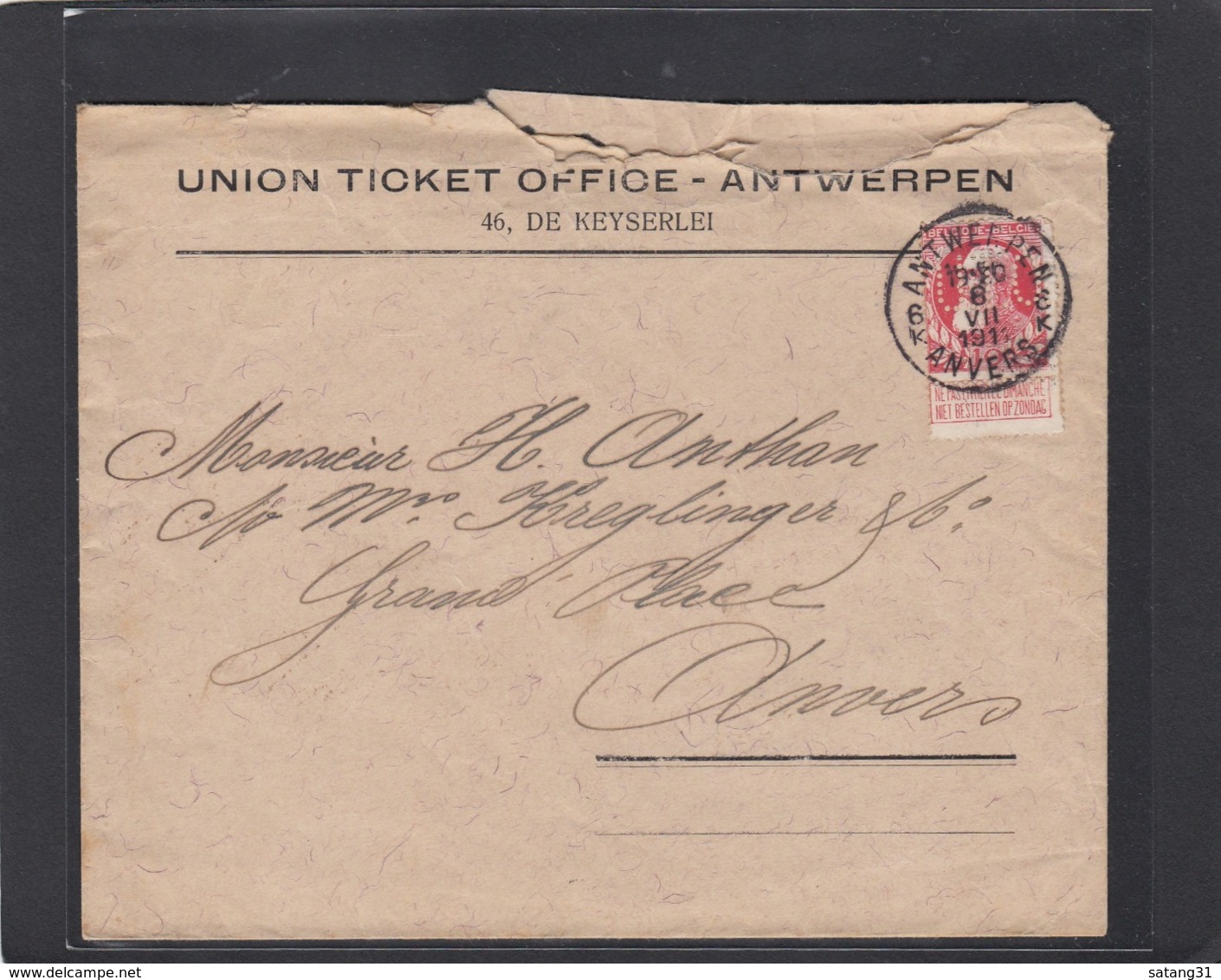 FIRMENLOCHUNG/PERFIN/PERFORATION. UNION TICKET OFFICE - ANTWERPEN. - 1909-34