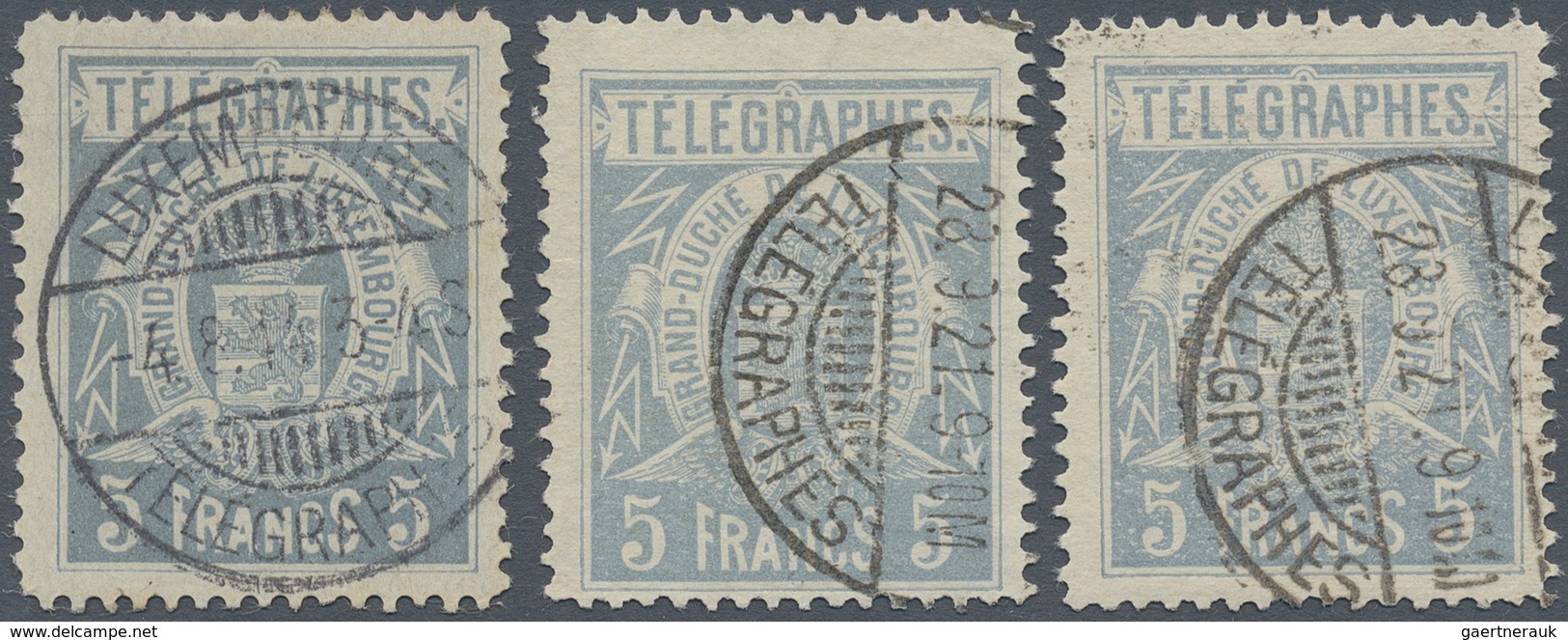 Luxemburg - Telegrafenmarken: 1883/1923 (ca.), Telegraph Stamps ‚coat Of Arms‘ 5fr. Blue (shades) In - Telegraphenmarken