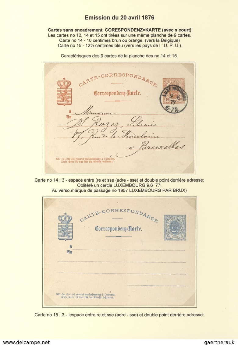 Luxemburg - Ganzsachen: 1874/81 fantastic exhibition collection of postal stationery postcards, from