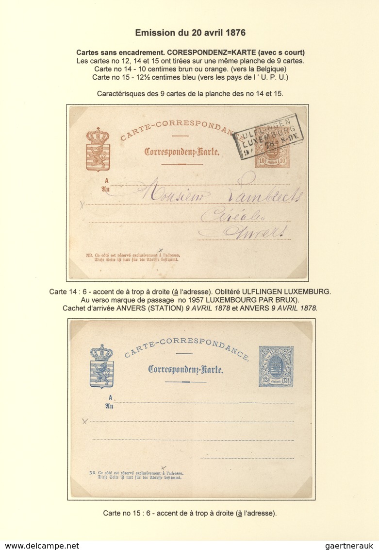 Luxemburg - Ganzsachen: 1874/81 fantastic exhibition collection of postal stationery postcards, from