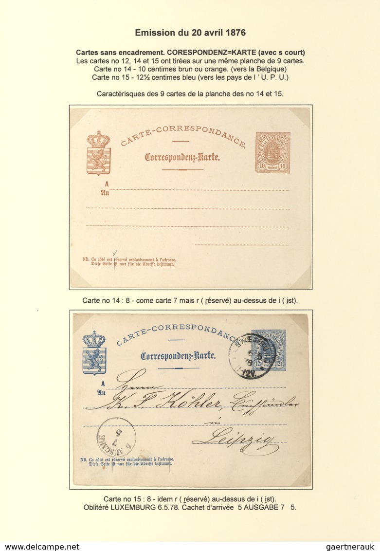 Luxemburg - Ganzsachen: 1874/81 fantastic exhibition collection of postal stationery postcards, from