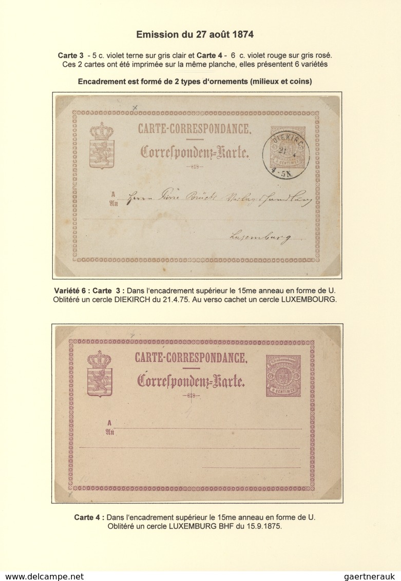 Luxemburg - Ganzsachen: 1874/81 fantastic exhibition collection of postal stationery postcards, from