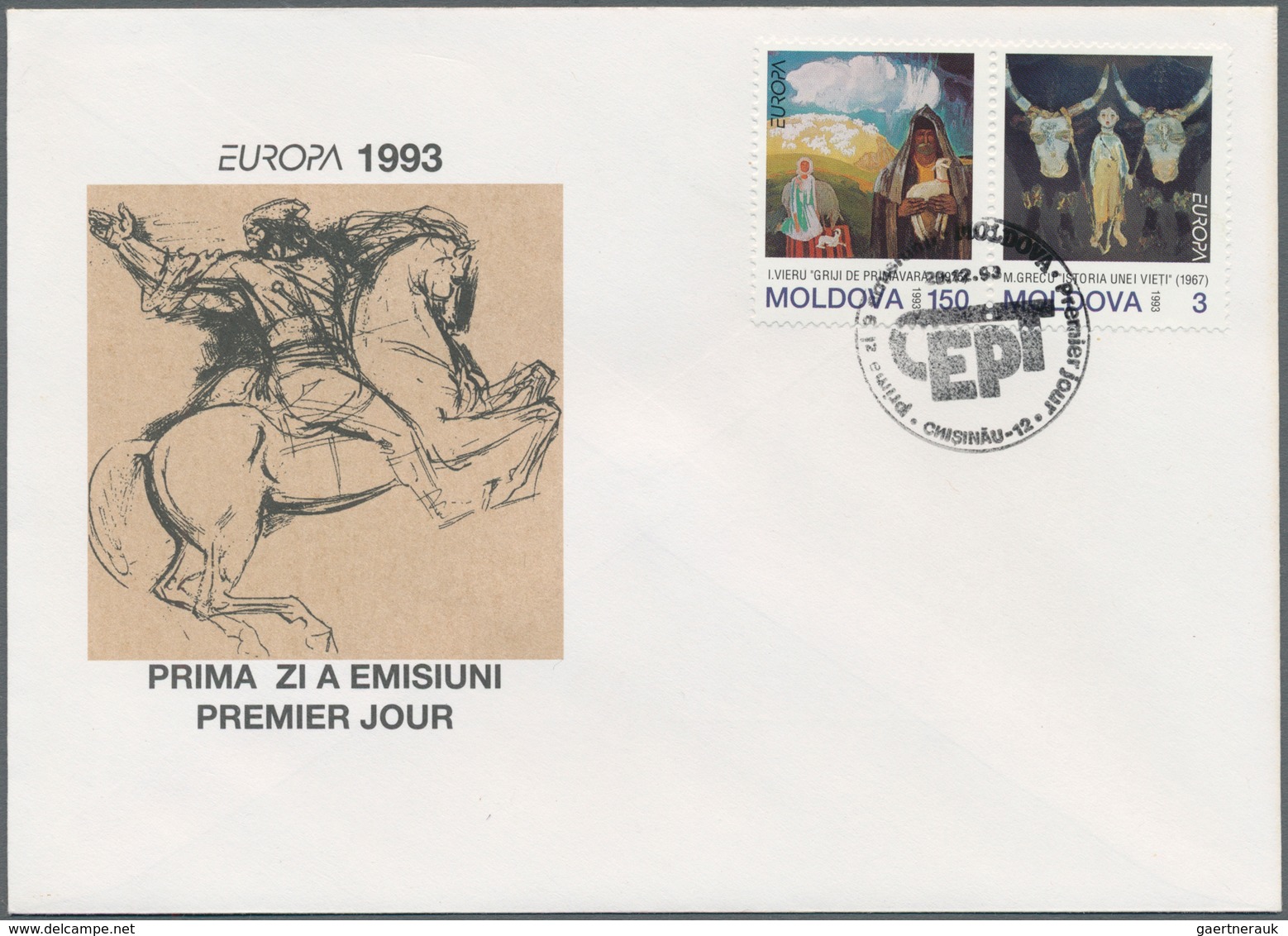 Moldawien: 1993, Europa-CEPT Lagerbestand Von Ersttagsbriefen Mit Zusammendrucken (108), Kompl. Böge - Moldawien (Moldau)