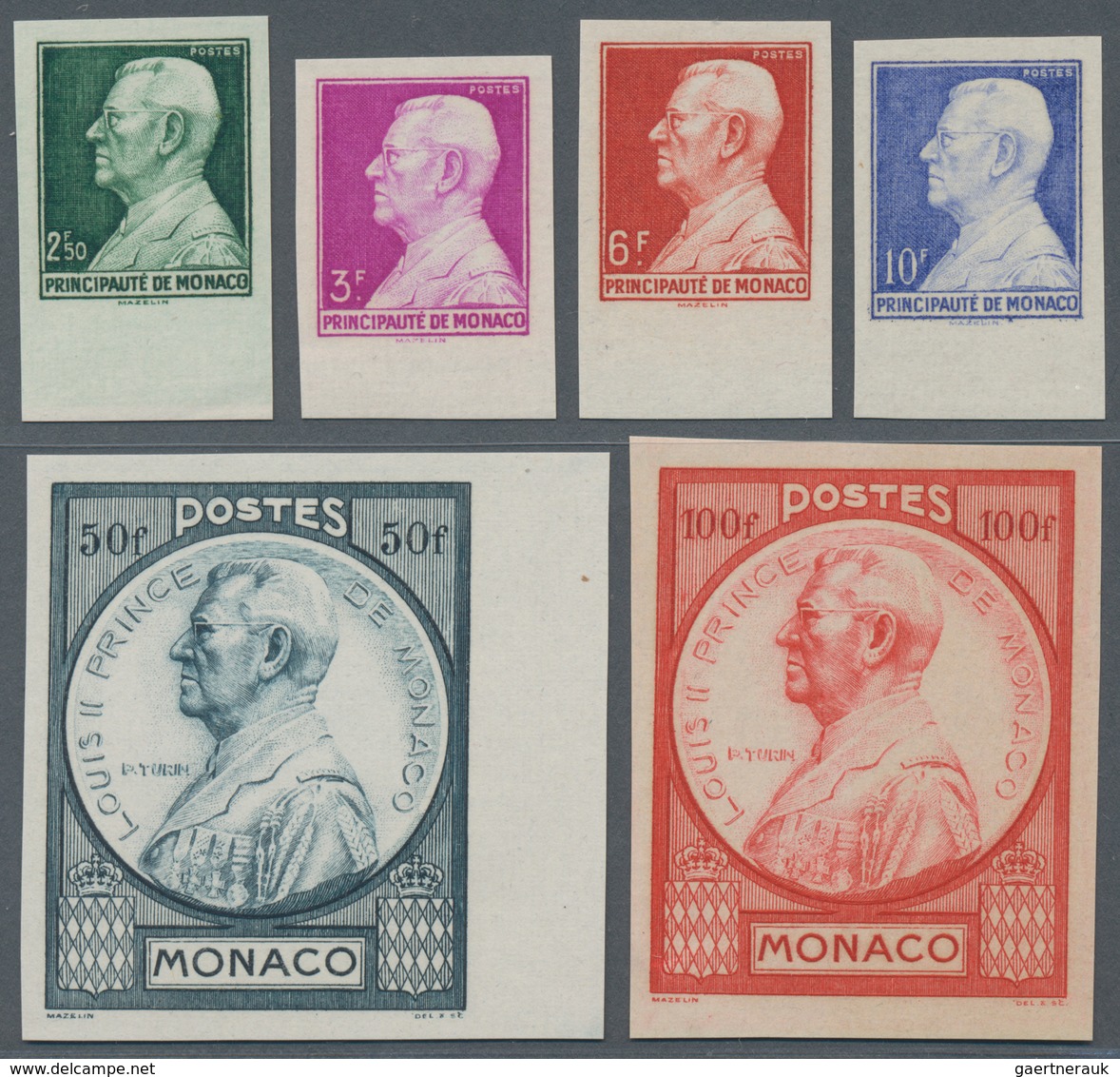 Monaco: 1946, Definitive Issue Prince Louis II. Complete Set Of Six In A Lot With 19 IMPERFORATE Set - Used Stamps
