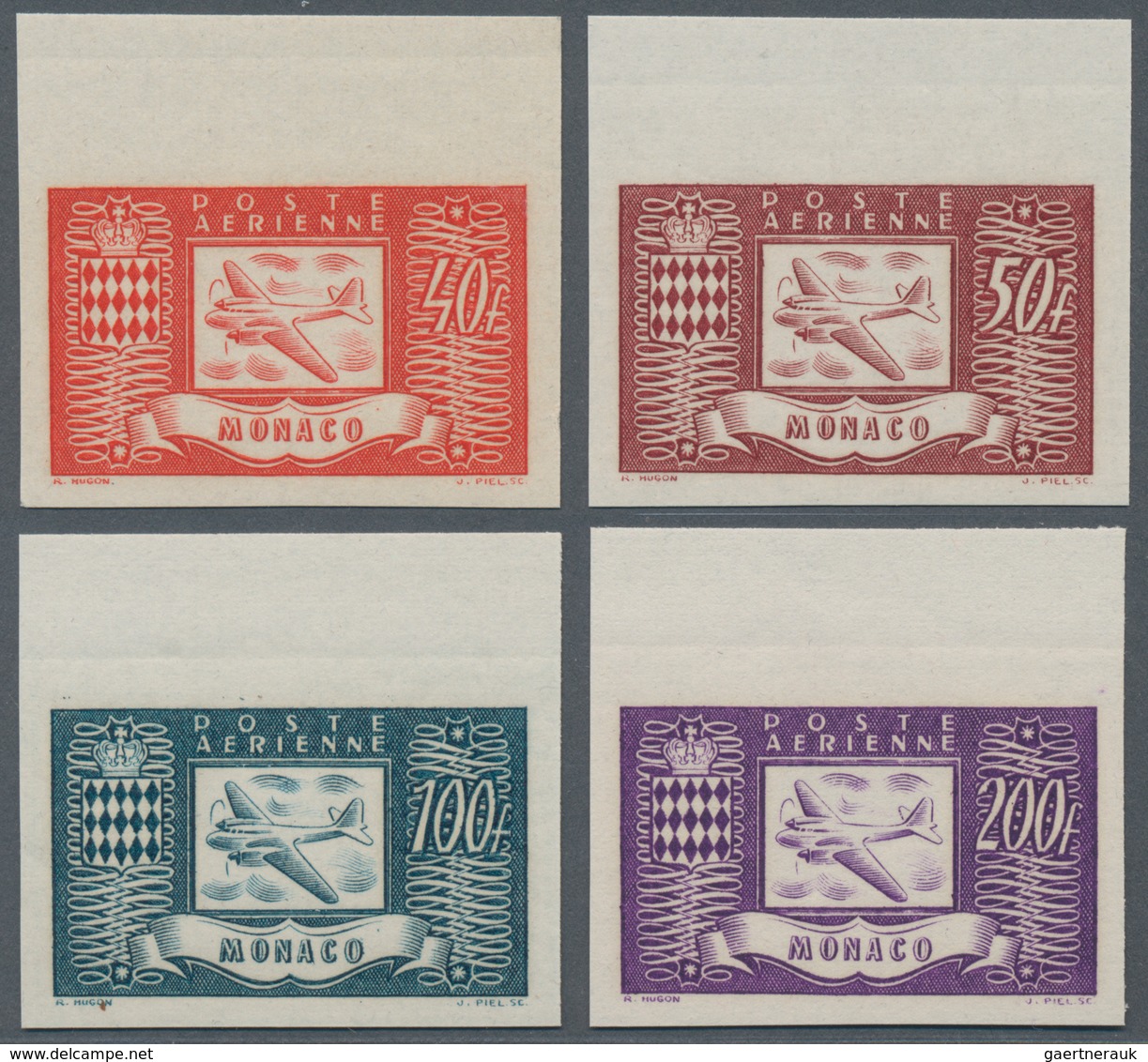 Monaco: 1946, Airmail Definitives (airplane Douglas DC3) Complete Set Of Four In A Lot With 50 IMPER - Used Stamps
