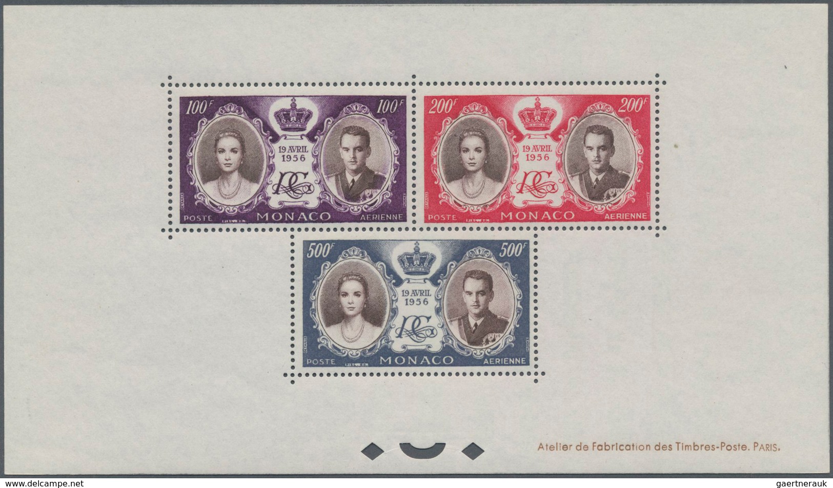 Monaco: 1956, Royal Wedding Of Prince Rainier III. And Grace Kelly Set Of Three Airmail Stamps In A - Gebraucht