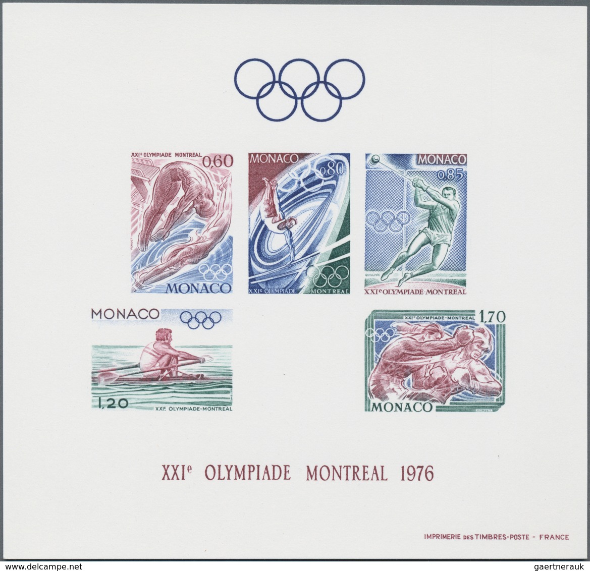 Monaco: 1976, Summer Olympics Montreal Lot With Ten IMPERFORATE Miniature Sheets (probably Proofs/ep - Usados