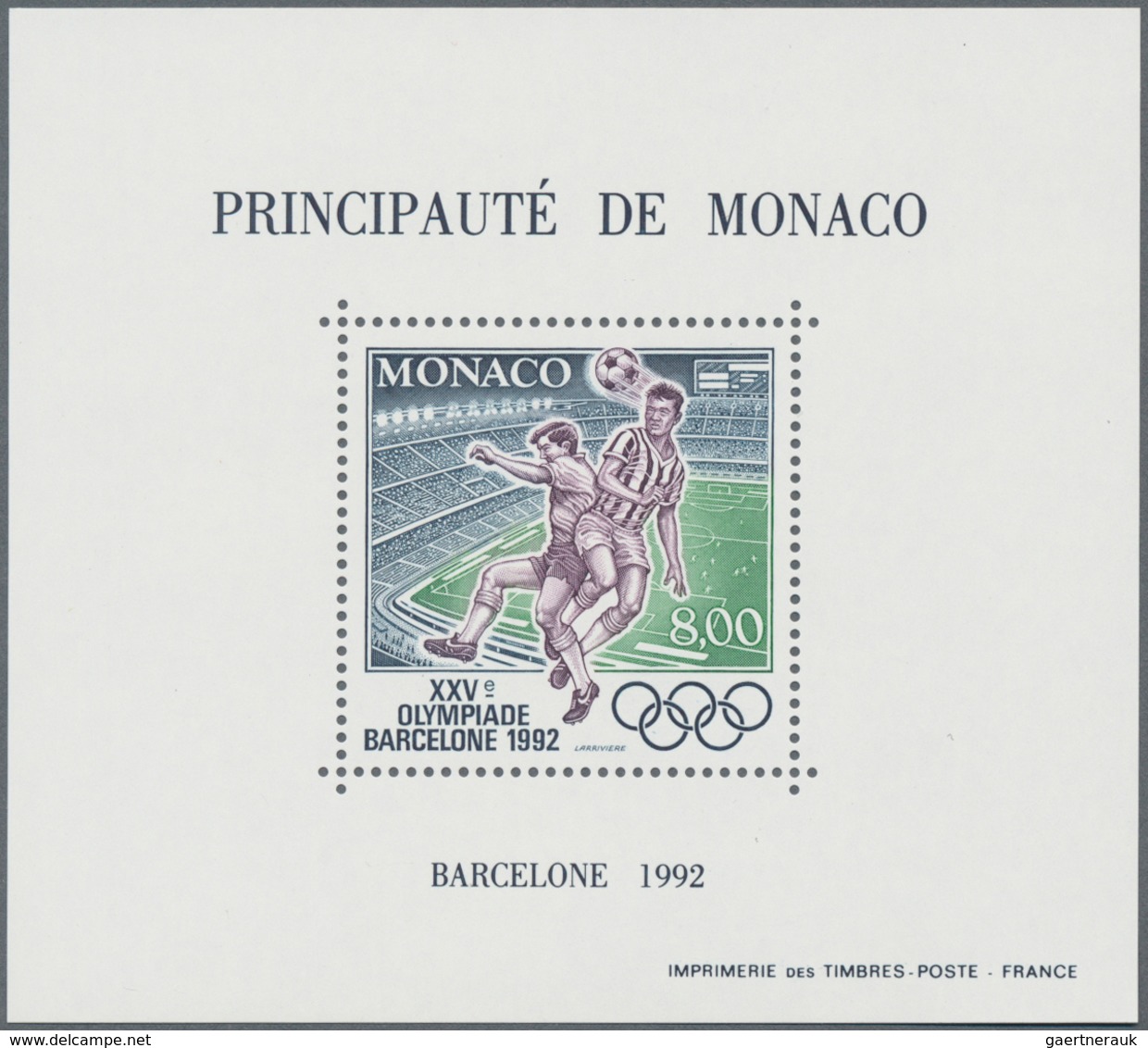 Monaco: 1992, Summer Olympics Barcelona (Football) Lot With 40 Perforated Special Miniature Sheets, - Used Stamps