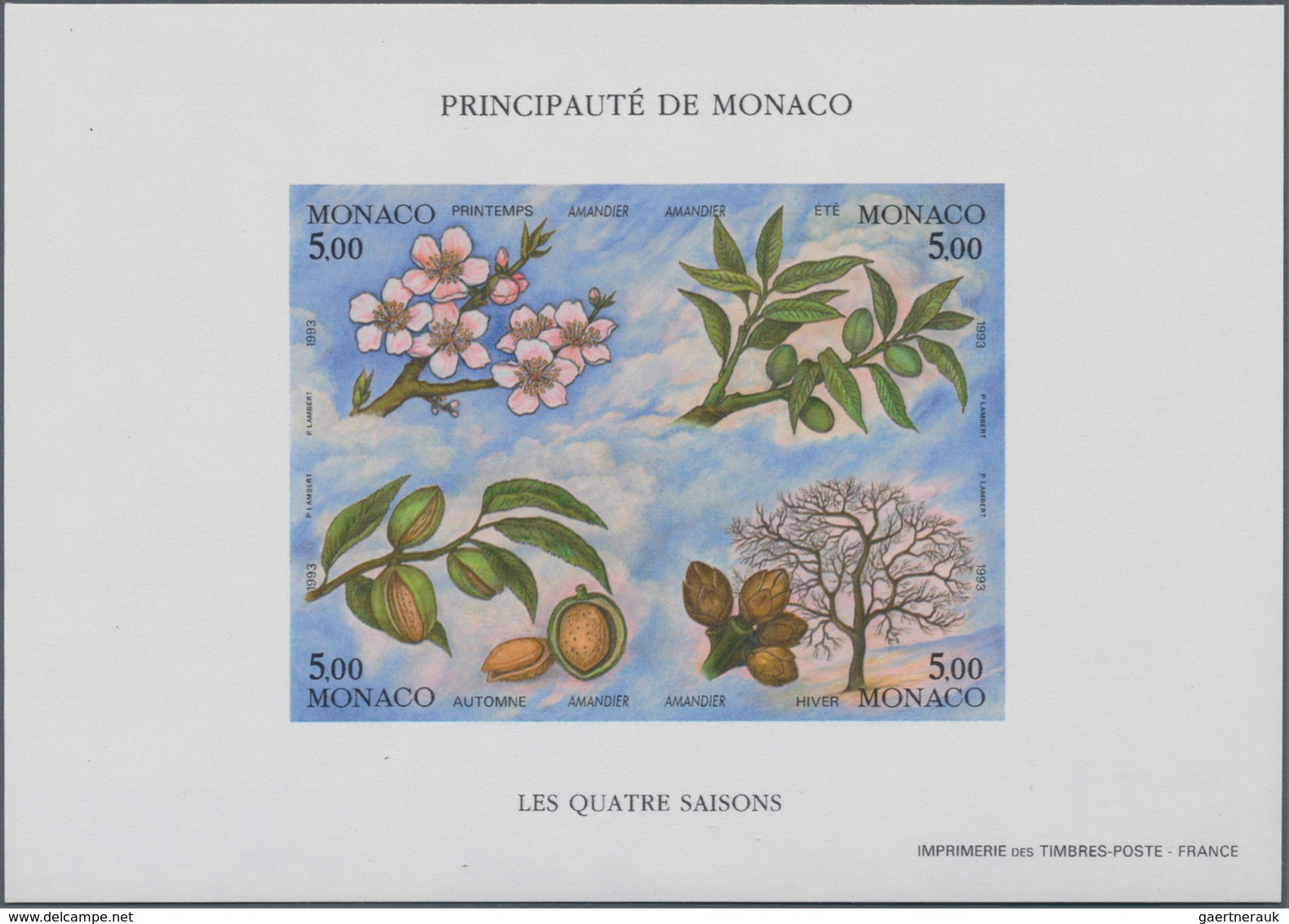Monaco: 1993, The Four Seasons (almond Tree) In A Lot With 40 IMPERFORATE Miniature Sheets, Mint Nev - Usados