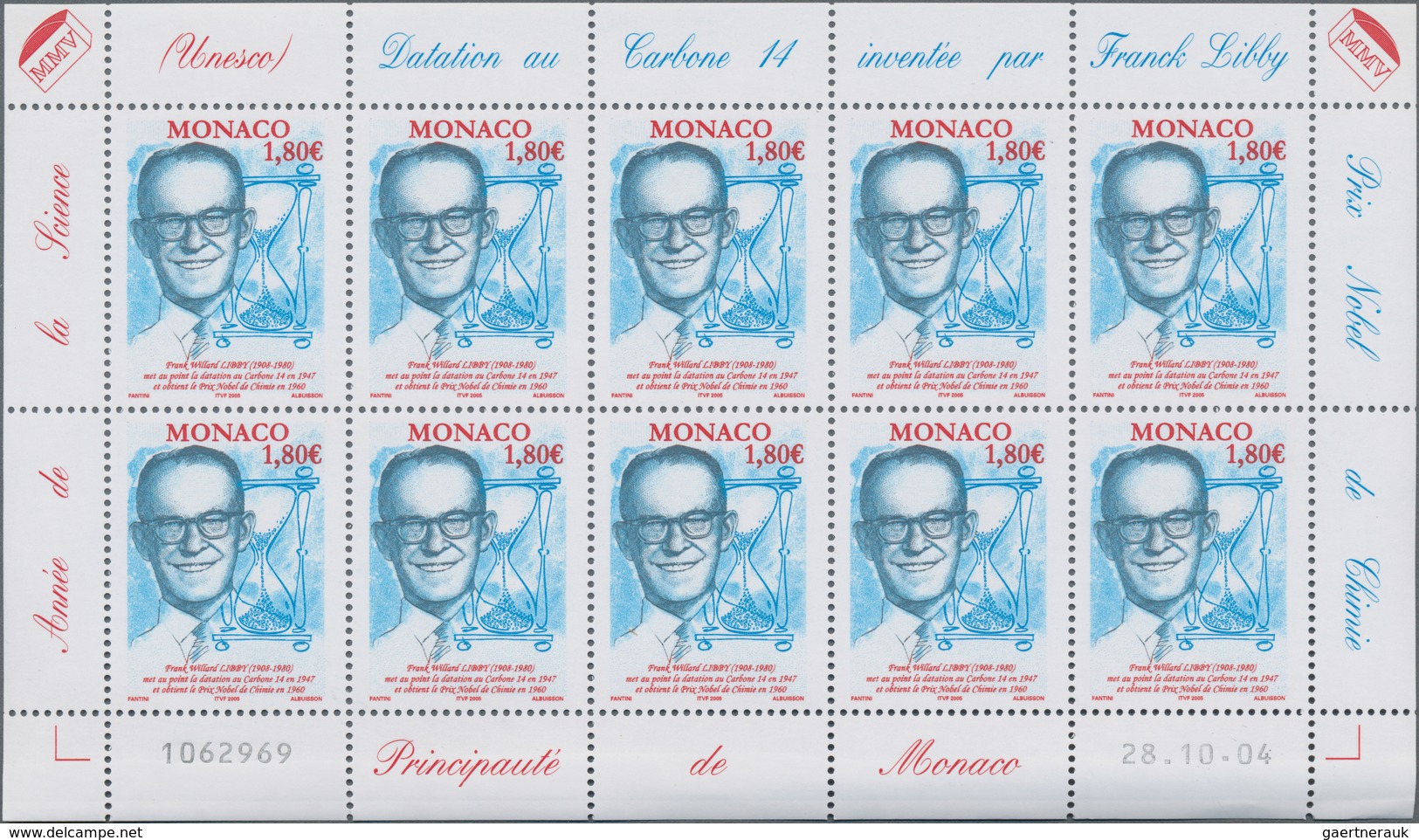 Monaco: 2004, 1.80 € W. Libby, 770 Complete Sheets With 7.700 Stamps Mint Never Hinged. Michel No. 2 - Usados