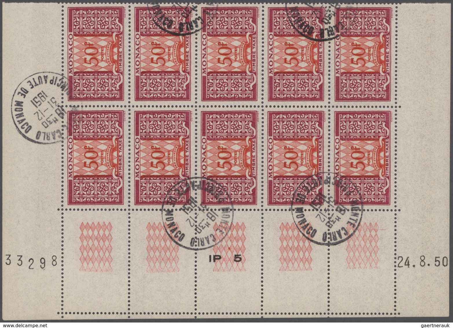 Monaco - Portomarken: 1950, Postage Due ‚ornaments‘ 50fr. Red/lilac-rose In A Lot With About 380 Sta - Impuesto