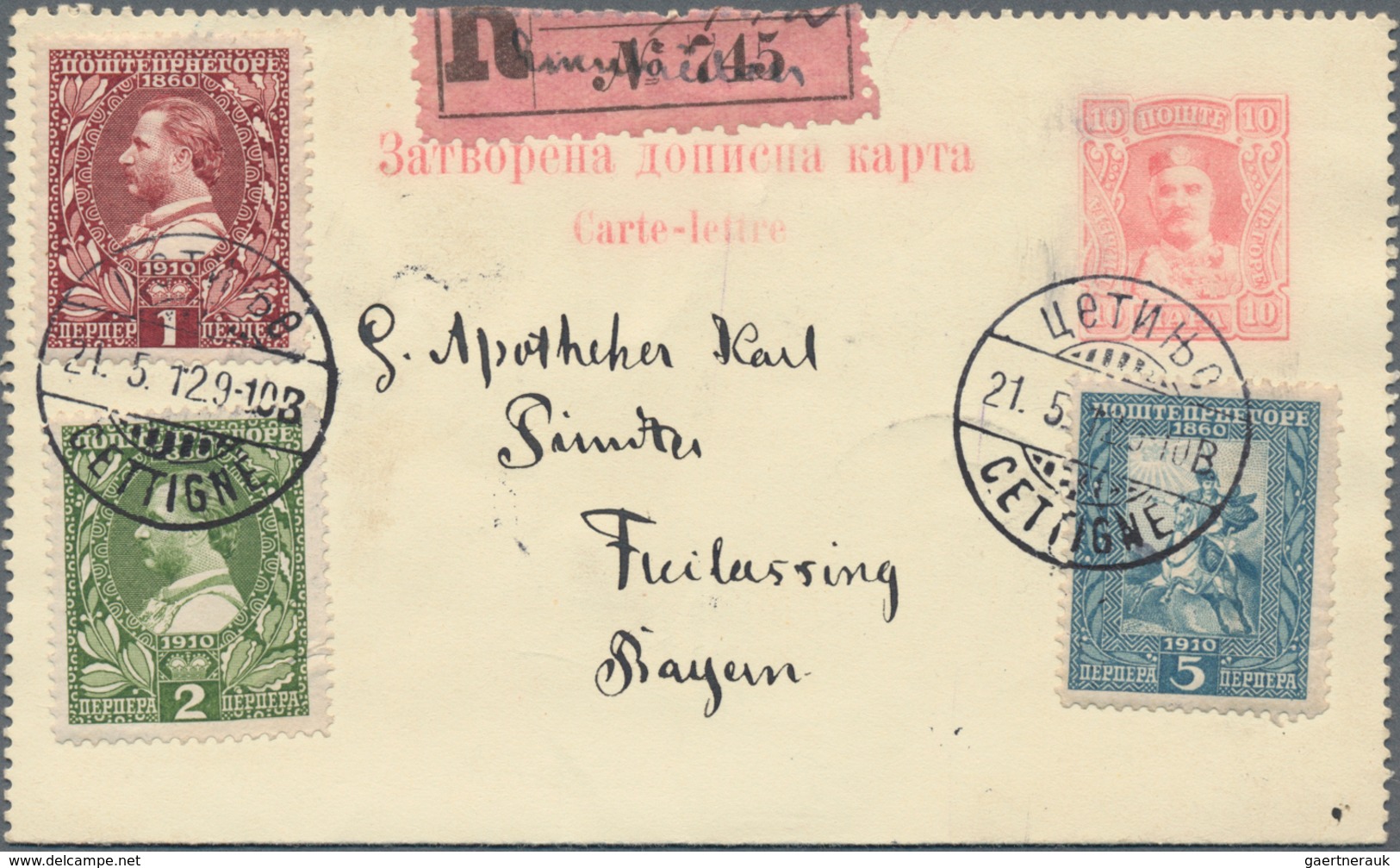 Montenegro: 1896/1912, Two Entires: 1896 Registered Cover With Attractive Franking On Front/on Rever - Montenegro