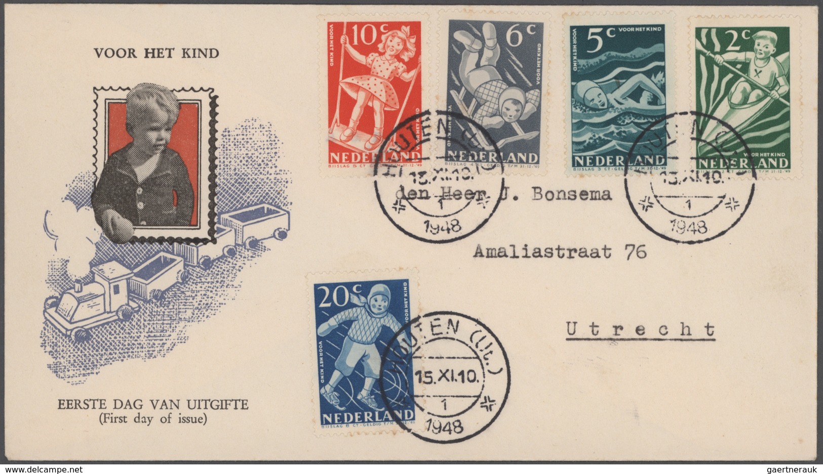 Niederlande: 1948-1949, Partie Mit 7 FDC, Verschiedene Ausgaben Auf Schmuck-Umschlägen, Enthalten Al - Autres & Non Classés