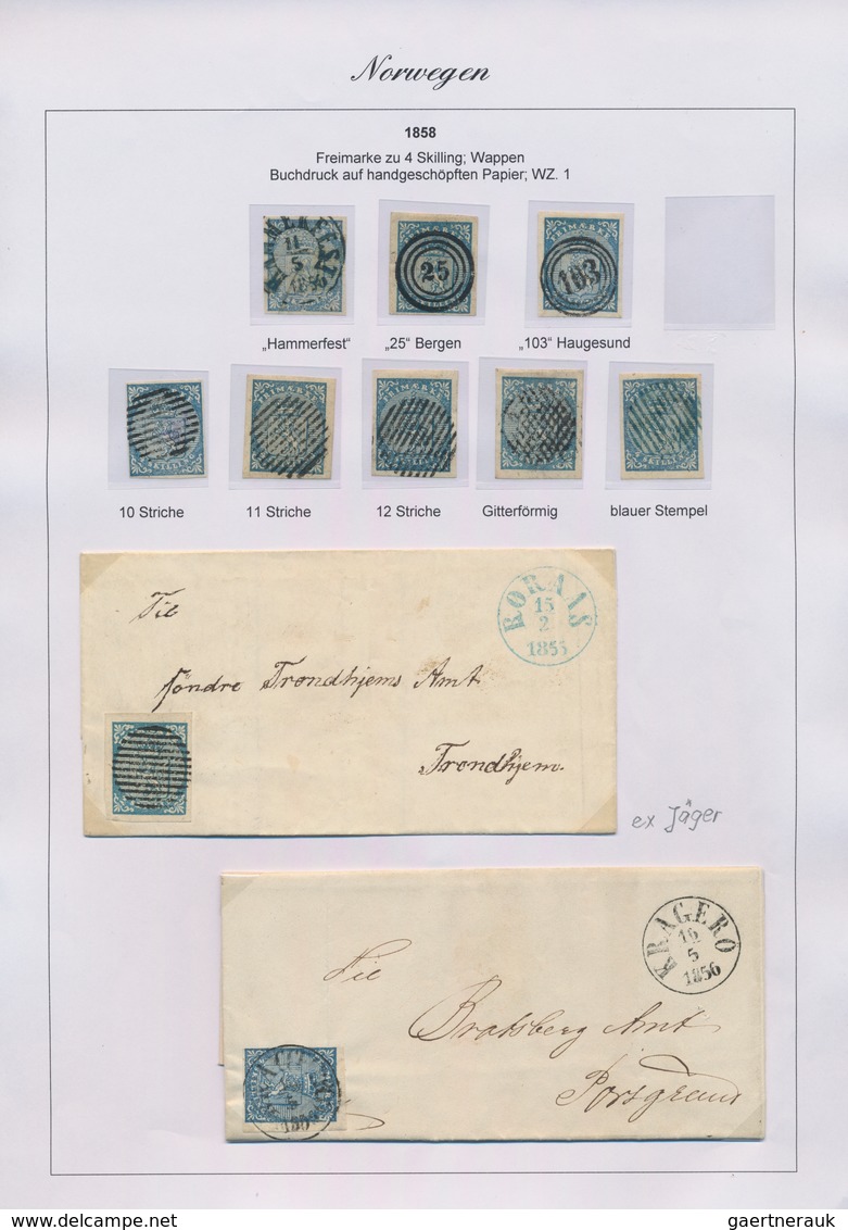 Norwegen: 1855, 4sk. Blue, Specialised Study Of Eight Single Used Copies And Two Covers, Incl. C.d.s - Gebraucht