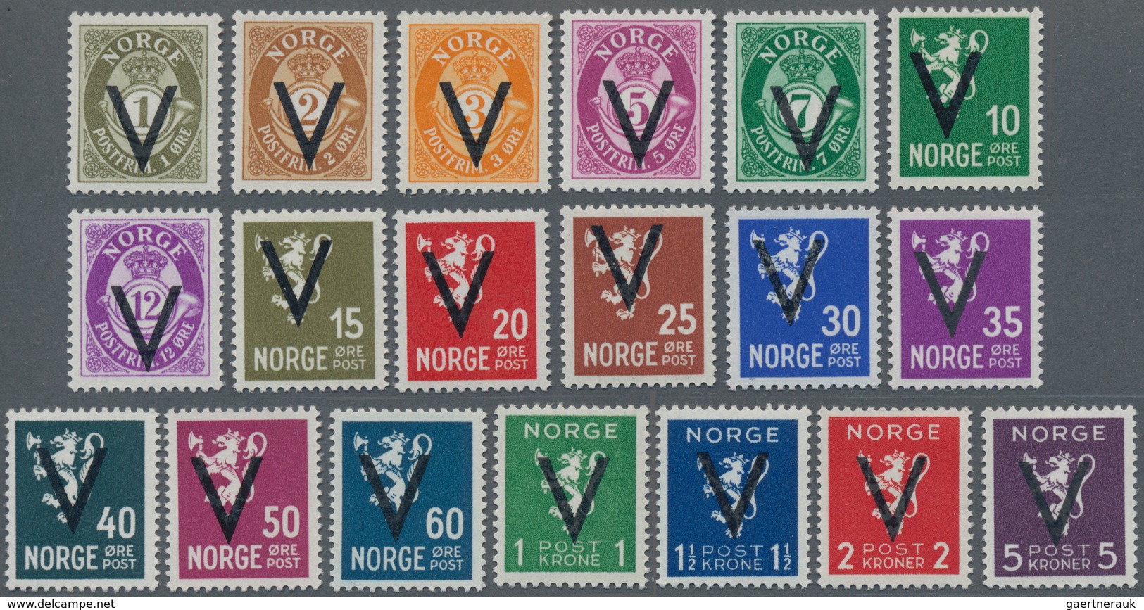 Norwegen: 1941, Definitives With Opt. 'V' (Victory Issue) Without Watermark In An Investment Lot Wit - Usati