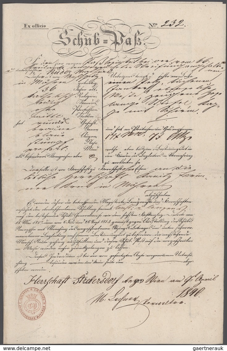 Österreich - Vorphilatelie: 1704/1843, Partie Von Fünf Besseren Dokumenten: 1712 Unterschrift Kaiser - ...-1850 Préphilatélie