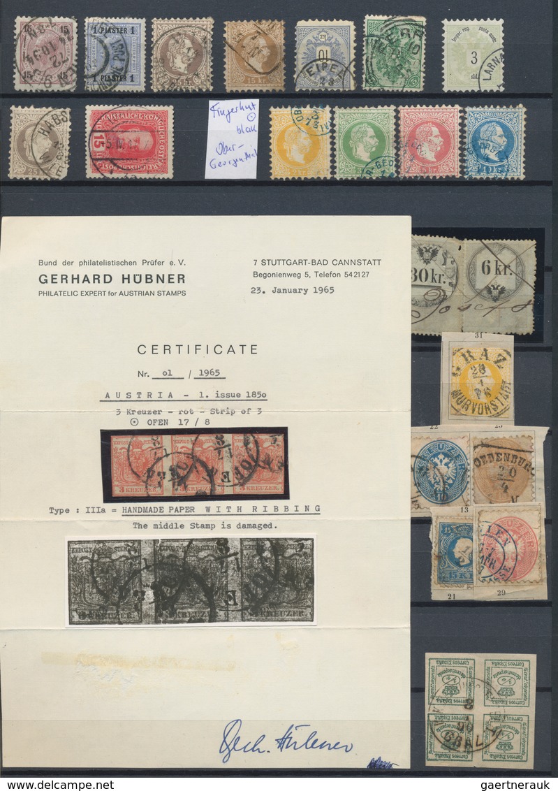 Österreich: 1850/1900, Lot Dabei U.a. Michel 3 Geripptes Papier Im 3er-Streifen (eine Marke Beschädi - Colecciones