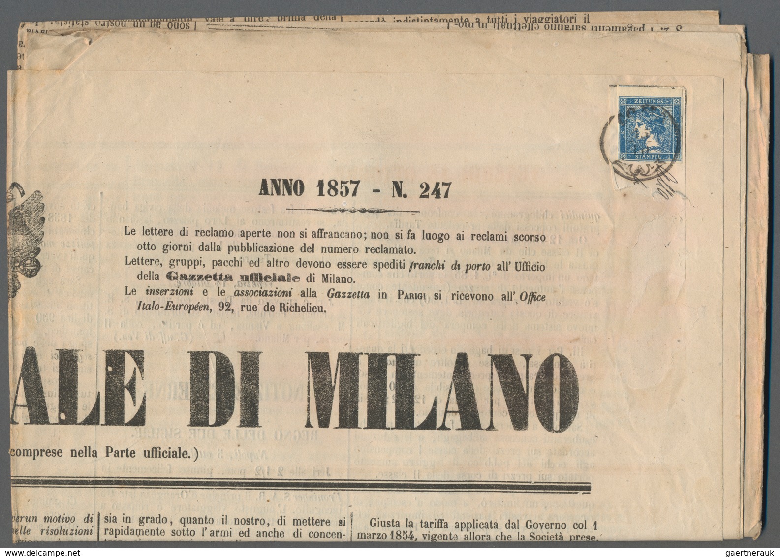 Österreich: 1851, Konvolut Mit 10 Kompletten Zeitungen "GAZZETTA UFFICIALE DI MILANO" Aus Den Jahren - Sammlungen