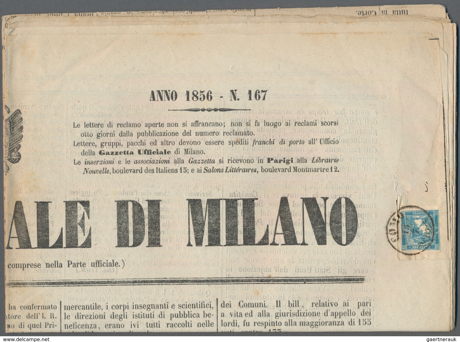 Österreich: 1851, Konvolut mit 10 kompletten Zeitungen "GAZZETTA UFFICIALE DI MILANO" aus den Jahren