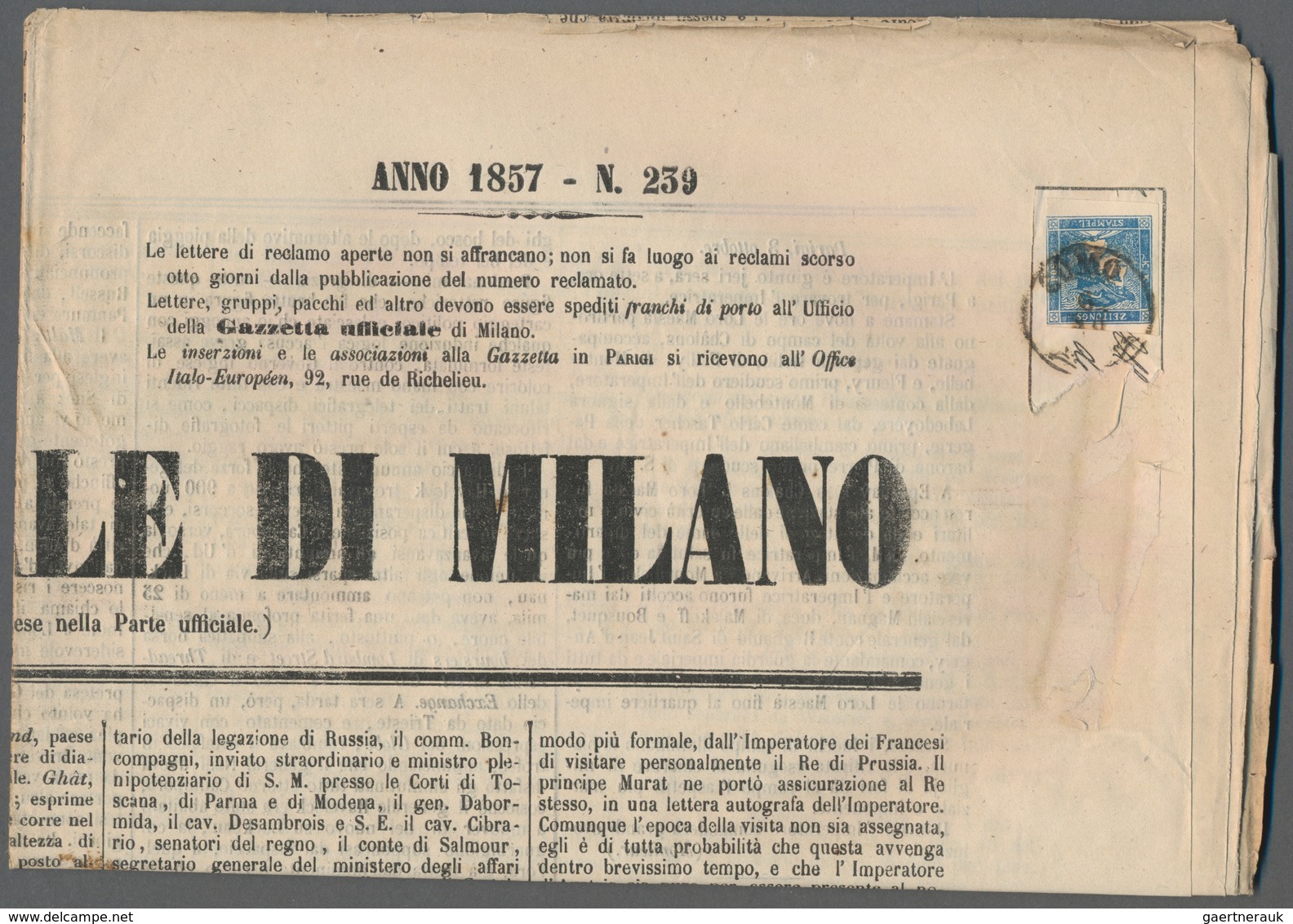 Österreich: 1851, Konvolut mit 10 kompletten Zeitungen "GAZZETTA UFFICIALE DI MILANO" aus den Jahren