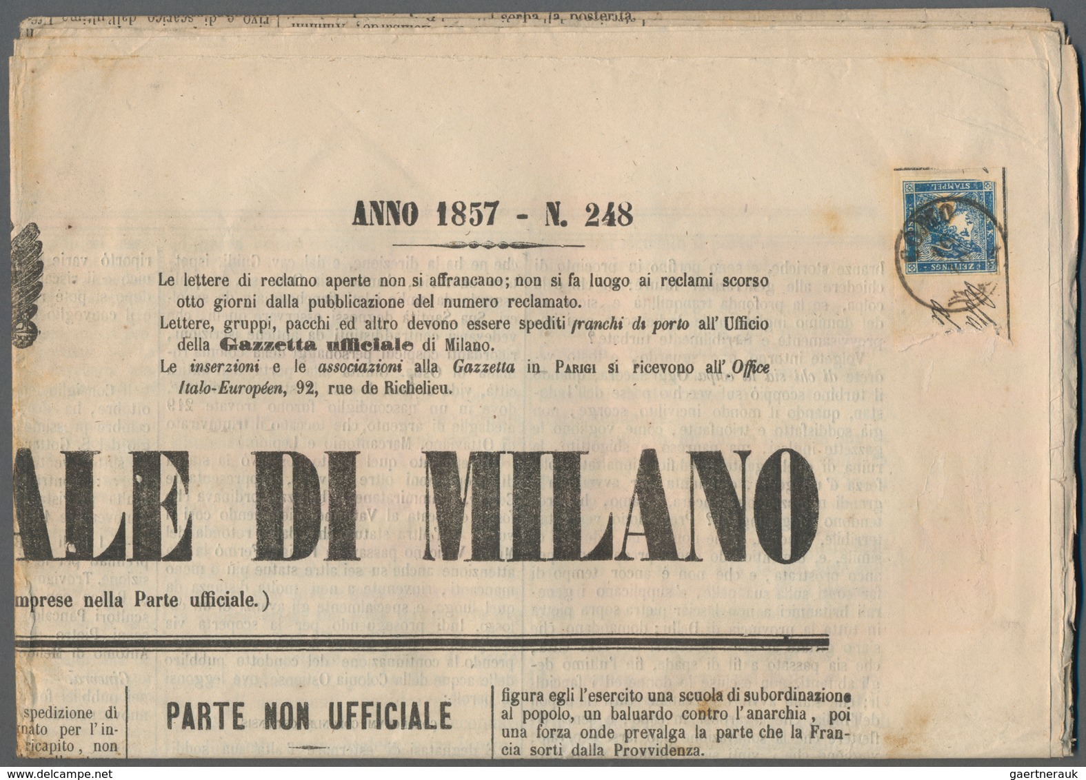 Österreich: 1851, Konvolut mit 10 kompletten Zeitungen "GAZZETTA UFFICIALE DI MILANO" aus den Jahren