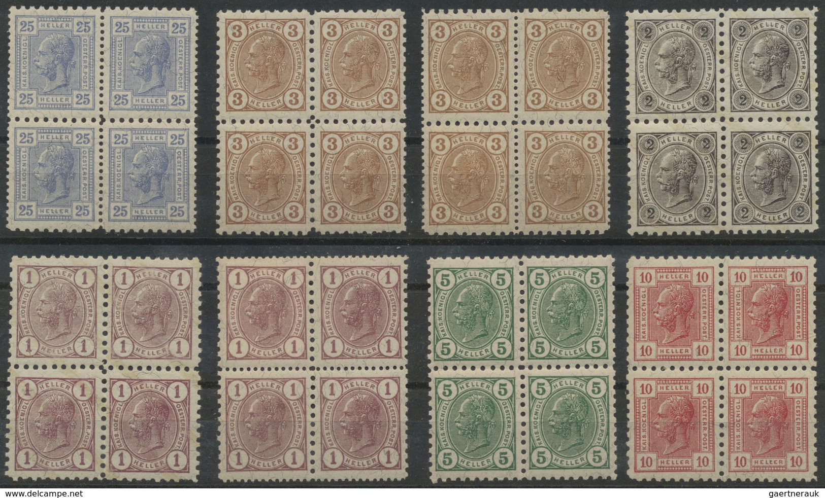 Österreich: 1901/1907, Freimarken Franz Joseph, Partie Von 16 Vierer-Blocks Mit FRIEDL-Zähnungen, Me - Colecciones