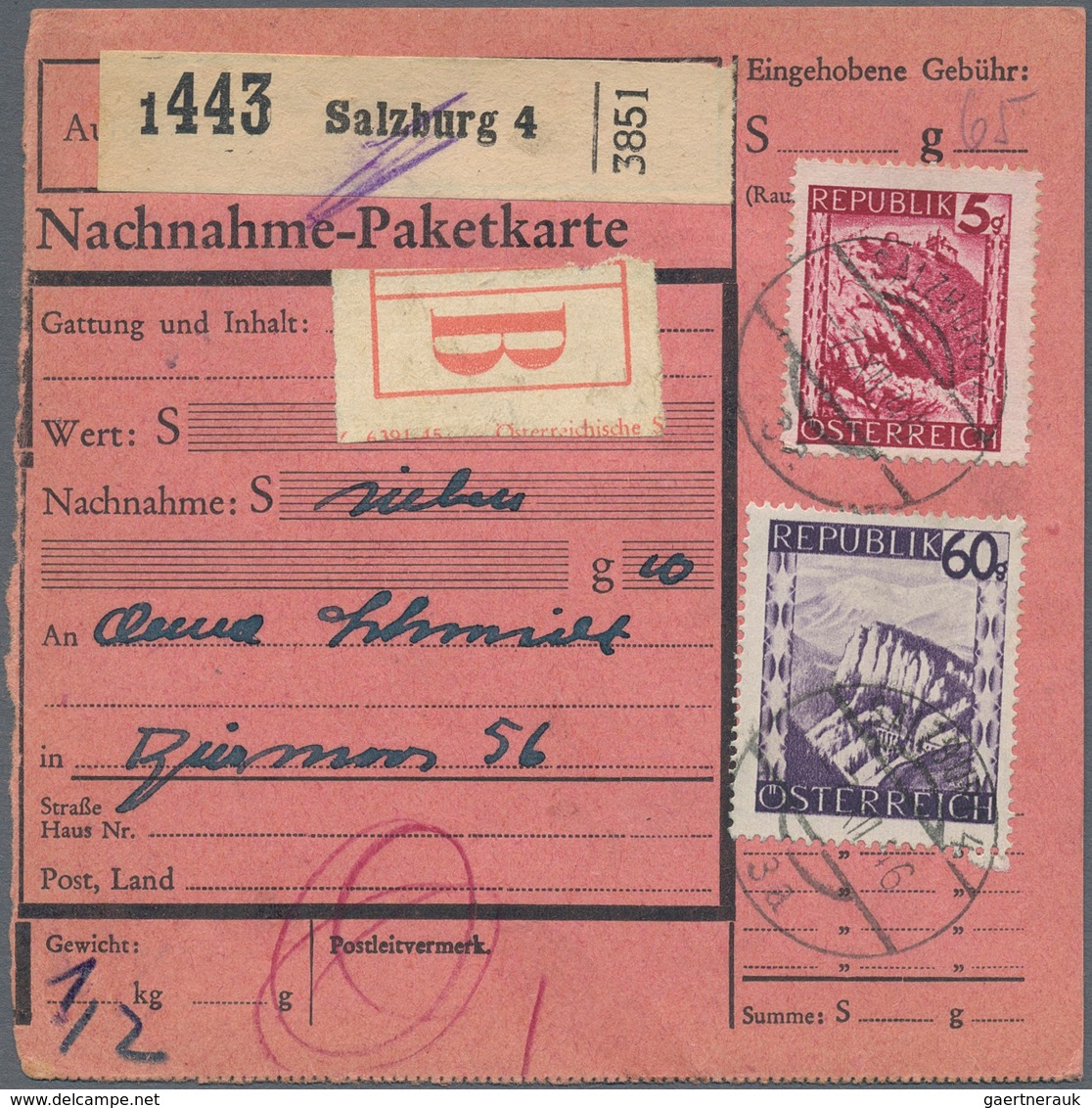 Österreich: 1946, 21 Paketkarten-Stammteile Jeweils Frankiert Mit Marken Der Landschaftsausgabe 1946 - Sammlungen