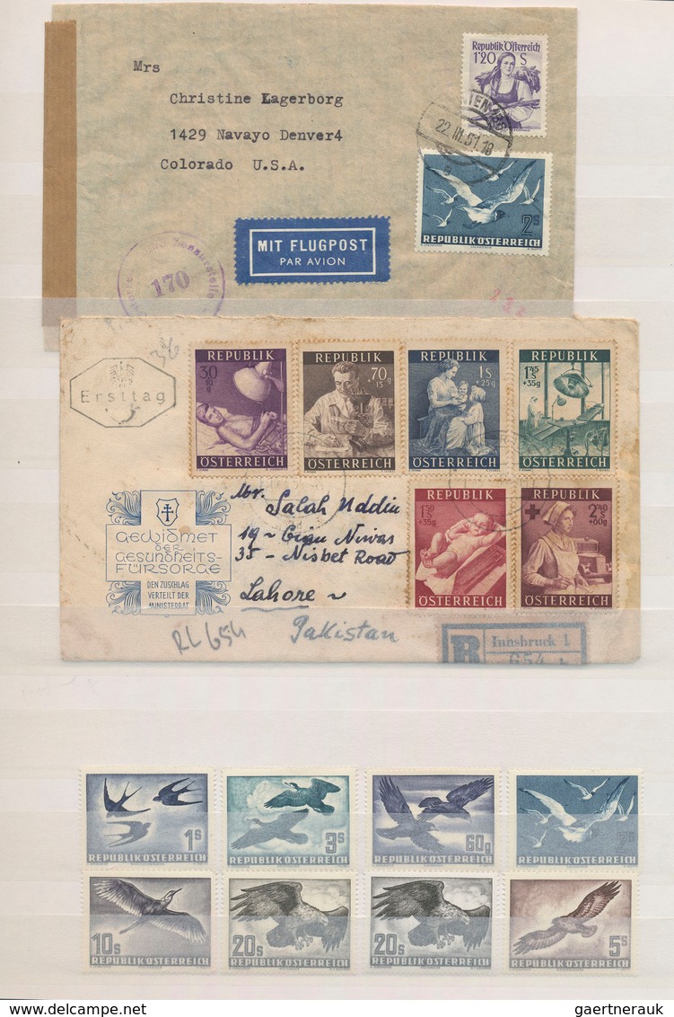 Österreich: 1948/1954, Zusammenstellung Mit MiNr. 878/84 FDC, Acht Werte Flugpost Vögel Postfrisch, - Colecciones