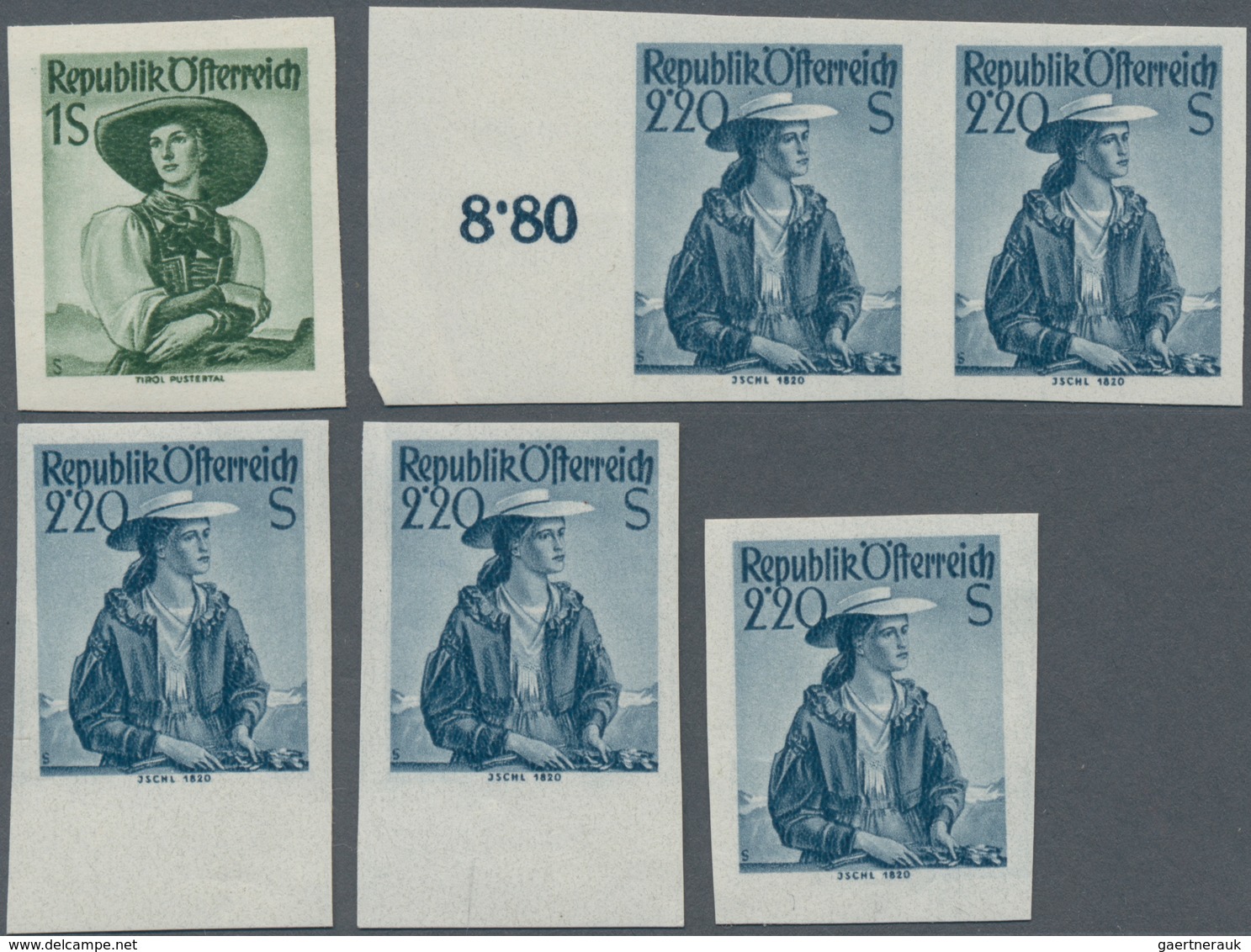 Österreich: 1951/1952, Freimarken Trachten, 1 Sch. Schwarzgelblichgrün Und 2.20 Sch. Dunkelgraublau, - Sammlungen