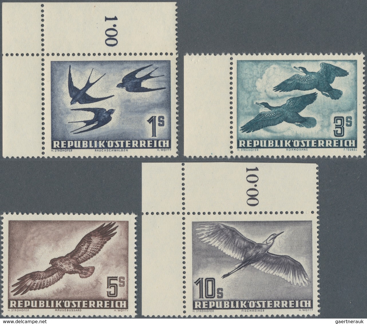 Österreich: 1953, Flugpost Vögel Bestand Von Vier Werten In Unterschiedl. Mengen Dabei 1 S. (16), 3 - Sammlungen