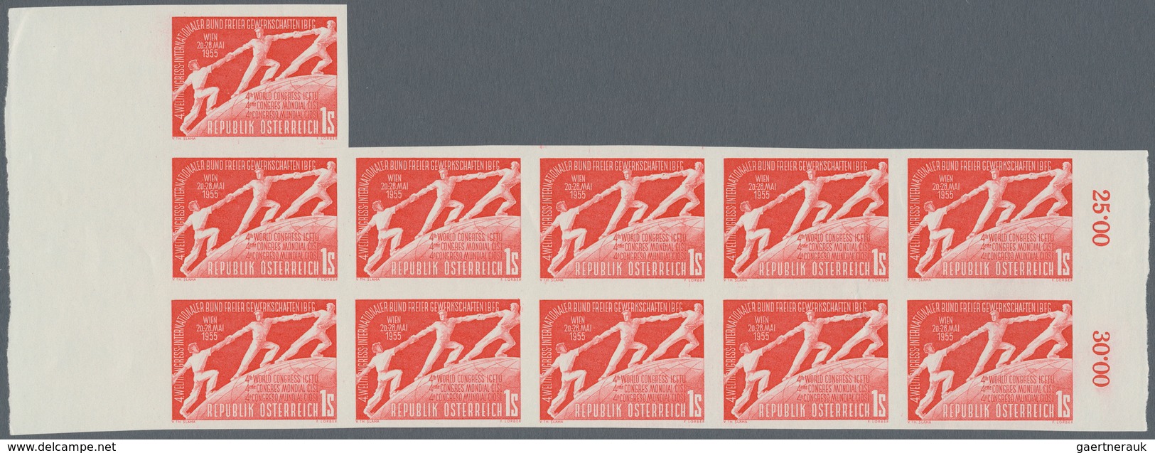 Österreich: 1955, 1 Sch. Gewerkschaftskongreß, Ungezähnter Probedruck In Orangerot, Engros-Partie Vo - Colecciones