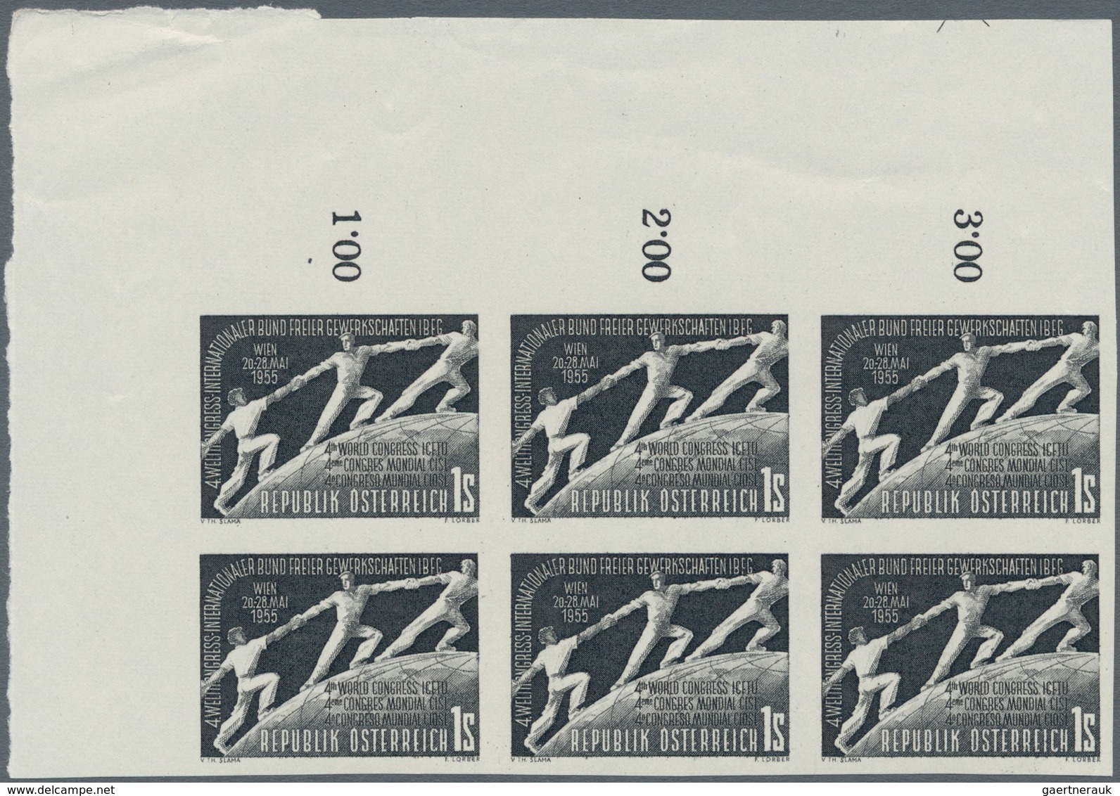 Österreich: 1955, 1 Sch. Gewerkschaftskongreß, Ungezähnter Probedruck In Schwarz, Engros-Partie Von - Sammlungen