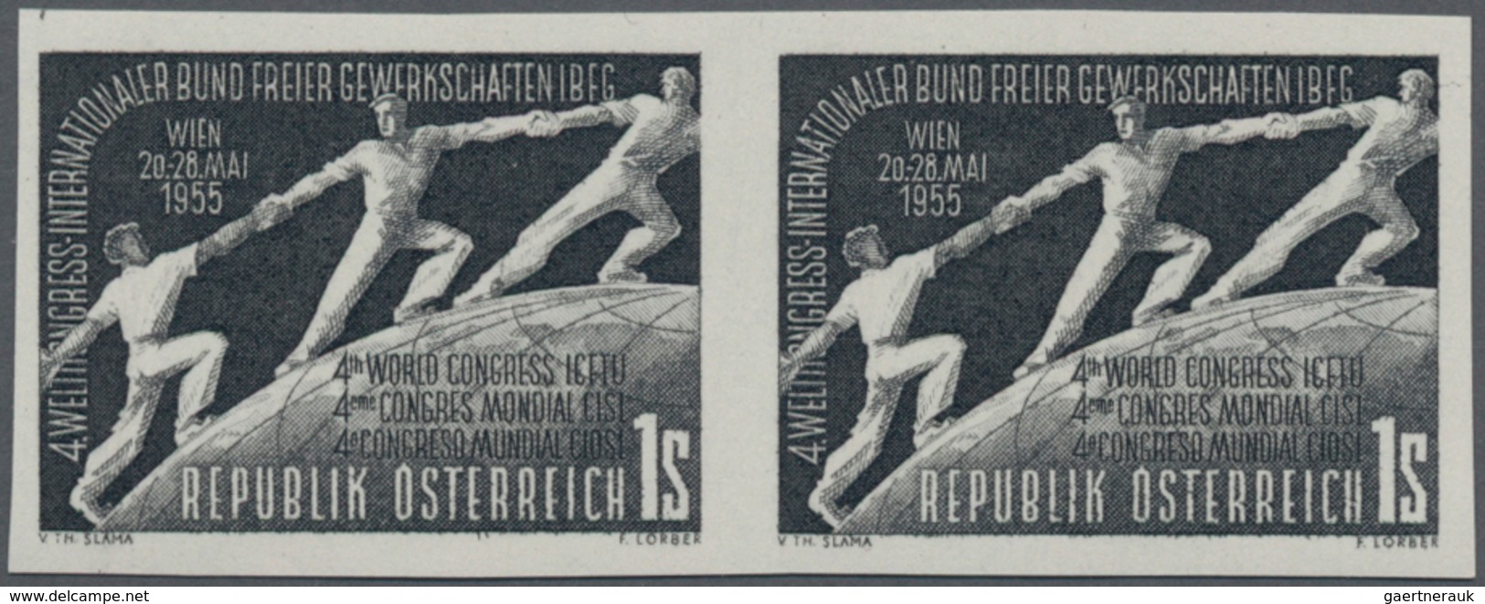 Österreich: 1955, 1 Sch. Gewerkschaftskongreß, Ungezähnter Probedruck In Schwarz, Partie Von Zwölf W - Sammlungen