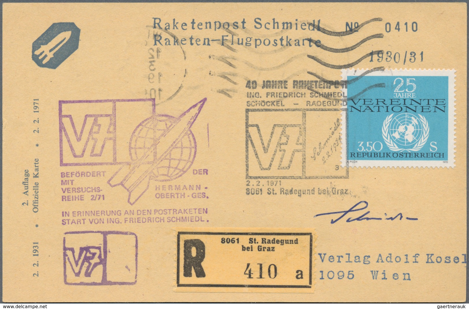 Österreich: 1961/1971 (ca.), RAKETENPOST: Kl. Partie Mit 14 Belegen Mit Einigen Unterschiedl. Stempe - Colecciones