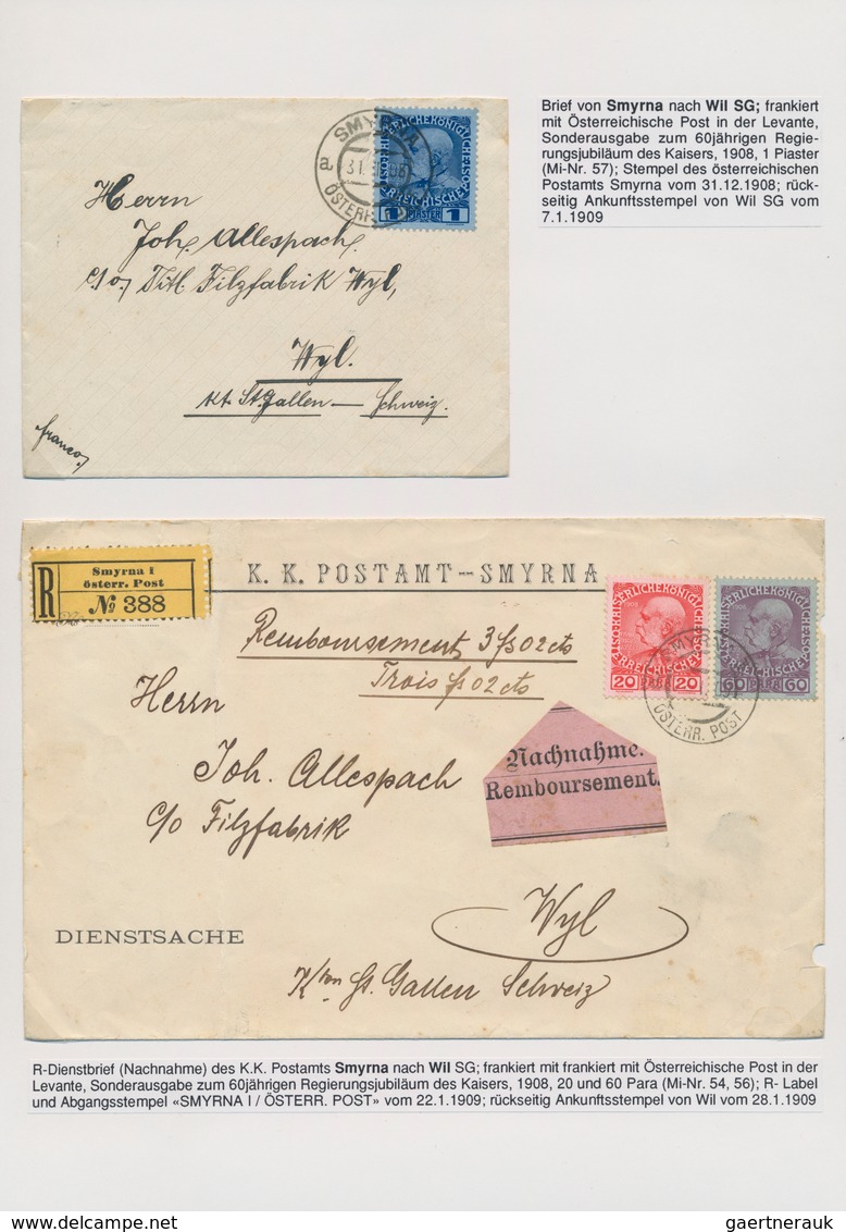 Österreichische Post In Der Levante: 1855/1914, Interessante Sammlung Mit 34 Briefen, Karten Und Gan - Levante-Marken