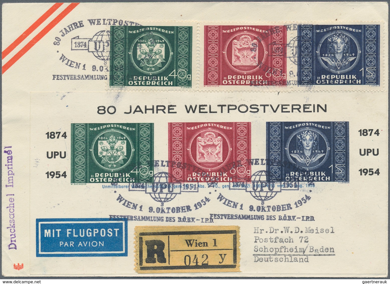 Österreich - Flugpost: 1950/1974, UPU-Adresszettel, Partie Von Fünf Belegen Sowie Fünf Lose Exemplar - Otros & Sin Clasificación