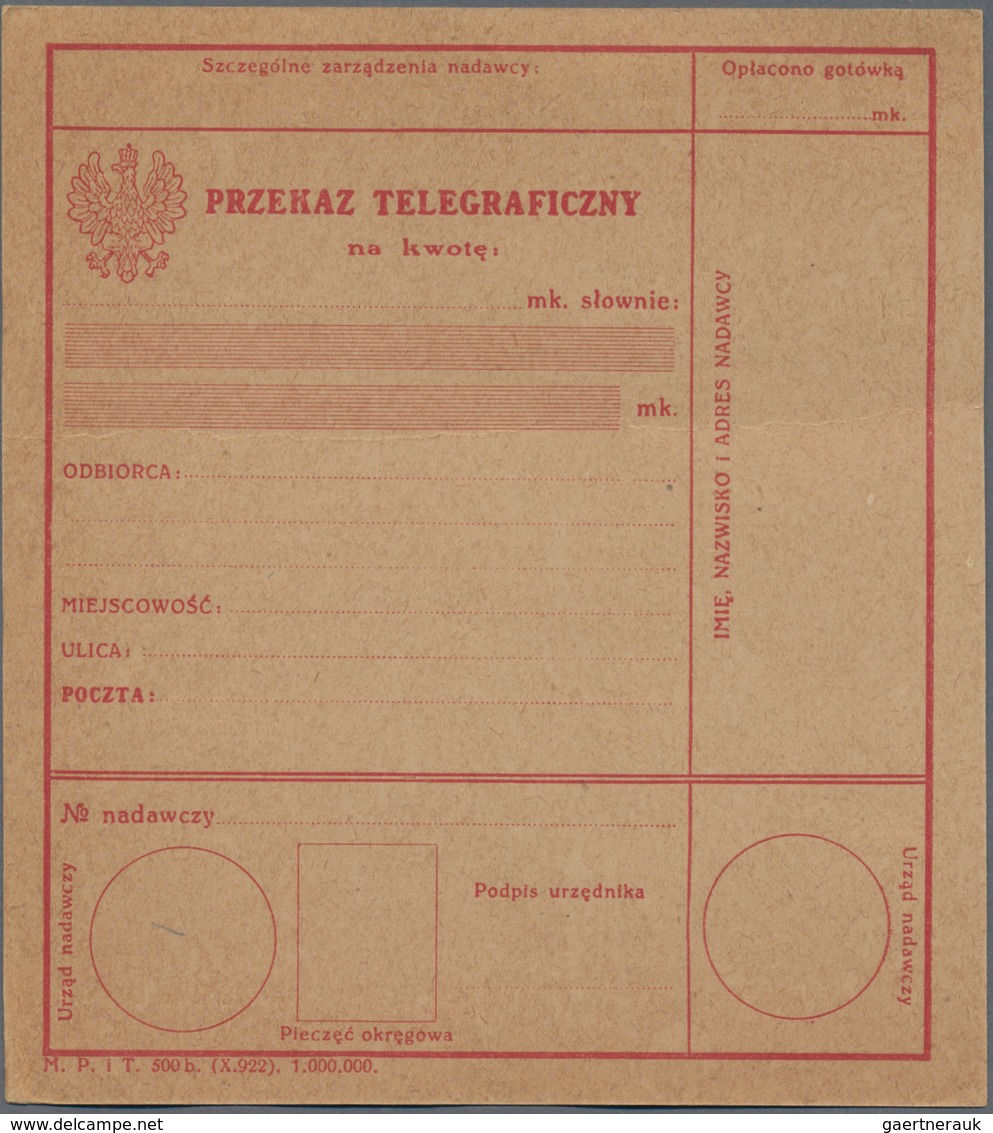Polen: 1922/34 16 Official Unused Postal Forms, Among Others For Telegraphic Transfers, In Addition - Briefe U. Dokumente