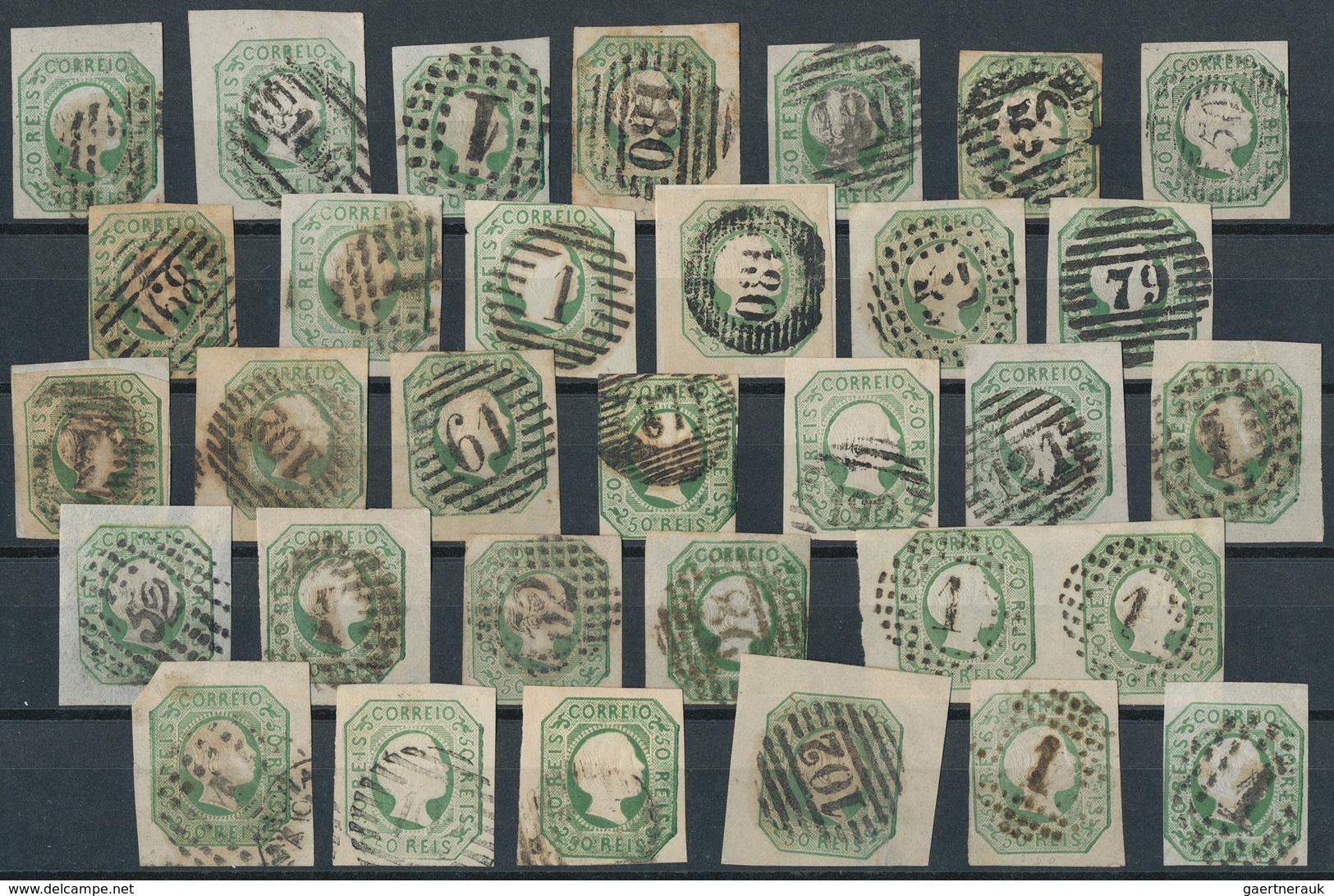 Portugal: 1855, Pedro 50 R. Green, Lot Of 51 Used Copies. Mostly In Good Condition, Some With Very G - Otros & Sin Clasificación