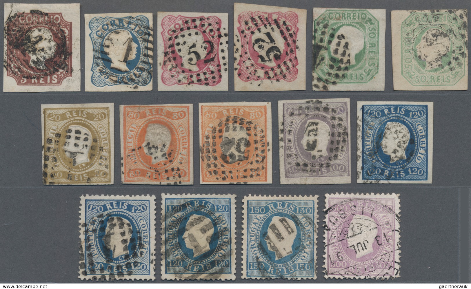Portugal: 1855-1920's Ca.: Assortment Of About 190 Stamps, Used Mostly, With A Major Part Of 1855-76 - Otros & Sin Clasificación
