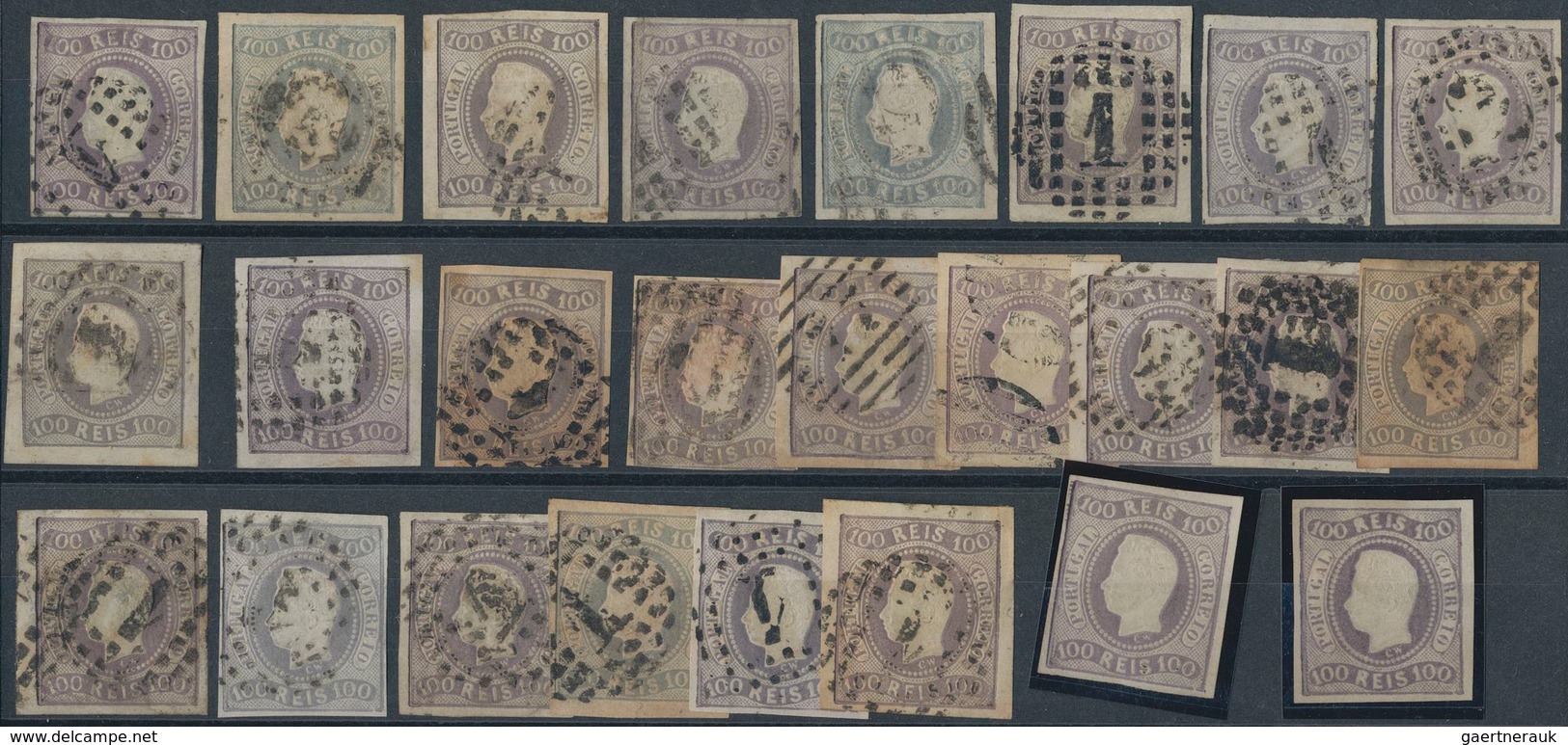 Portugal: 1867, Luis I. "Fita Curva" 100 R. Purple, 23 Used In Various Condition But With Some Nice - Otros & Sin Clasificación