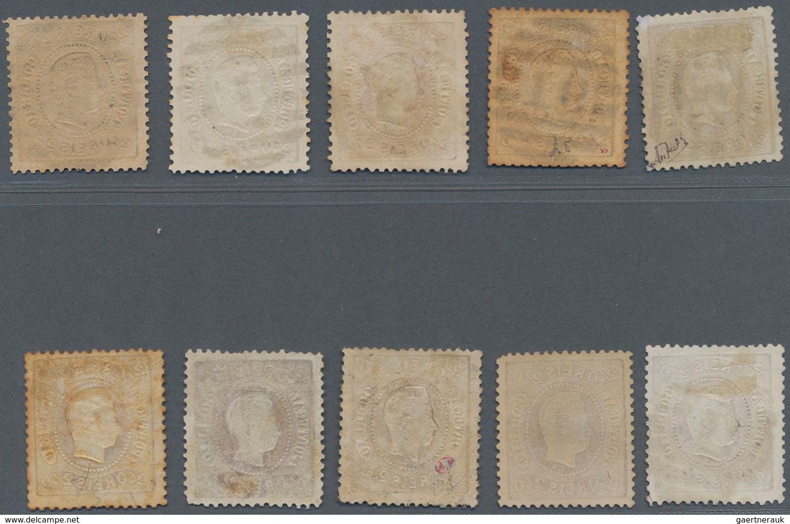 Portugal: 1870, Luis I. "Fita Curva" Perforated 240 R. Purple, Lot Of Four Unused And Six Used Copie - Sonstige & Ohne Zuordnung