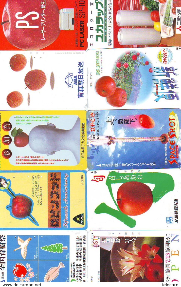 10 Télécartes - Prepaid Différentes JAPON *  APFEL * POMMES (LOT A-97) JAPAN 10 DIFF APPLES PHONECARDS * 10 VERSCH TK - Fleurs