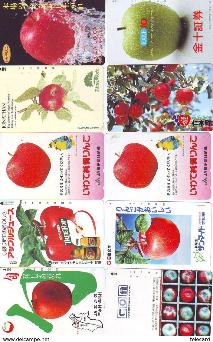 10 Télécartes - Prepaid Différentes JAPON *  APFEL * POMMES (LOT A-99) JAPAN 10 DIFF APPLES PHONECARDS * 10 VERSCH TK - Bloemen