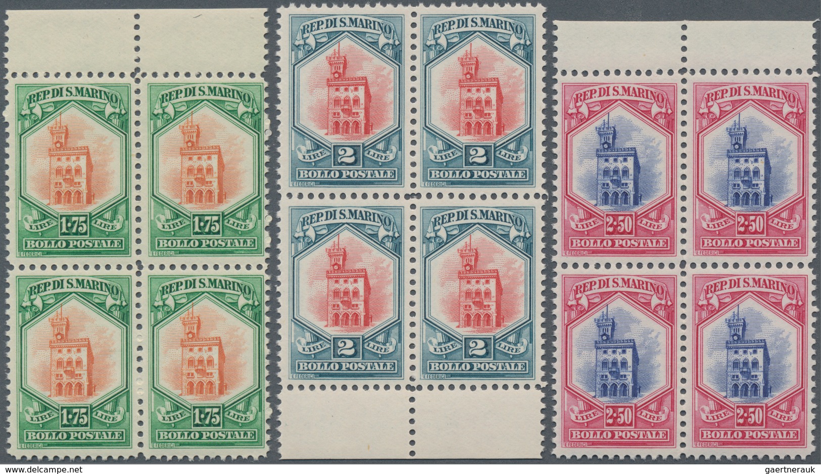 San Marino: 1929, Definitive Issue ‚National Symbols‘ Four Different Values In Different Quantities - Gebraucht