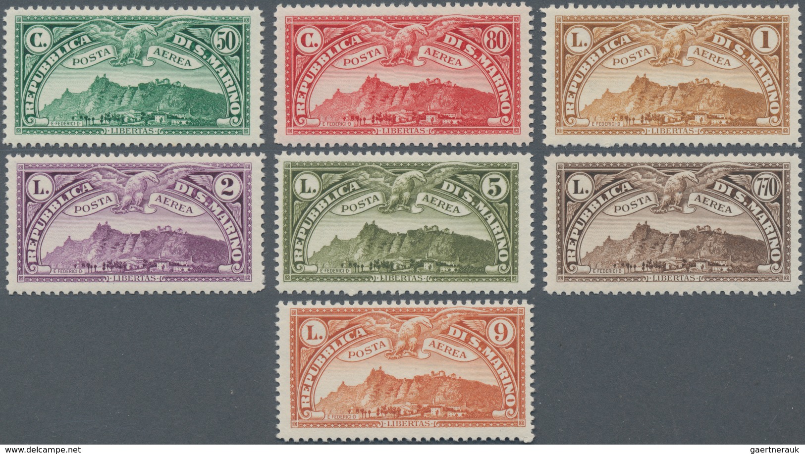 San Marino: 1931, Duplicated Lot Six Different Airmail Stamps ‚Monte Titano‘ In Different Quantities - Usados